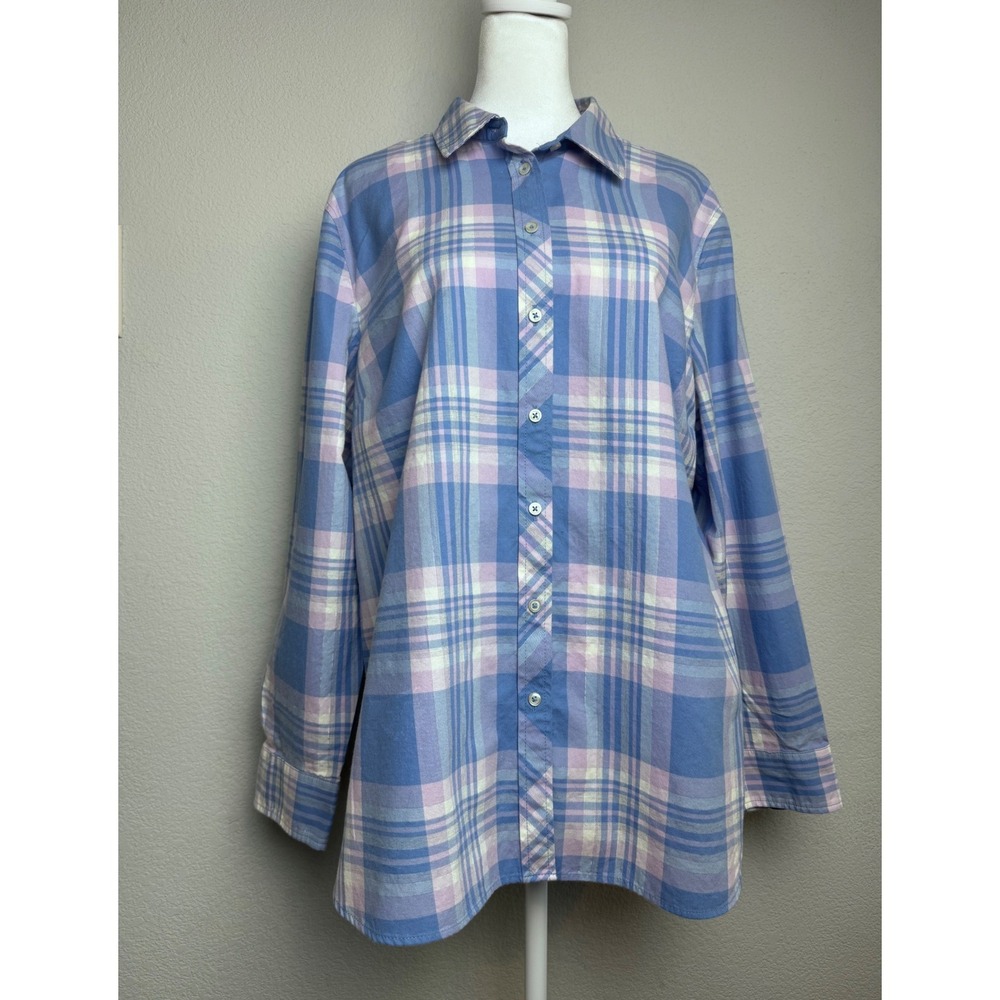 Talbots Womens XL Light Purple Plaid Metallic Long Sleeve Button Down Shirt